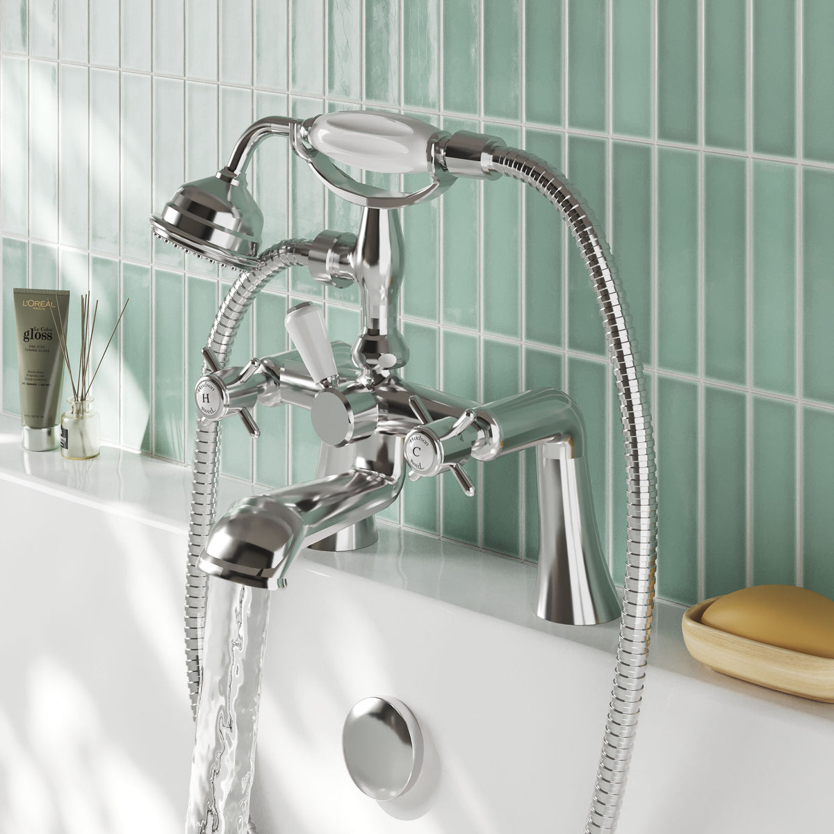 Chatsworth Deck Mounted Bath Shower Mixer Tap - Chrome