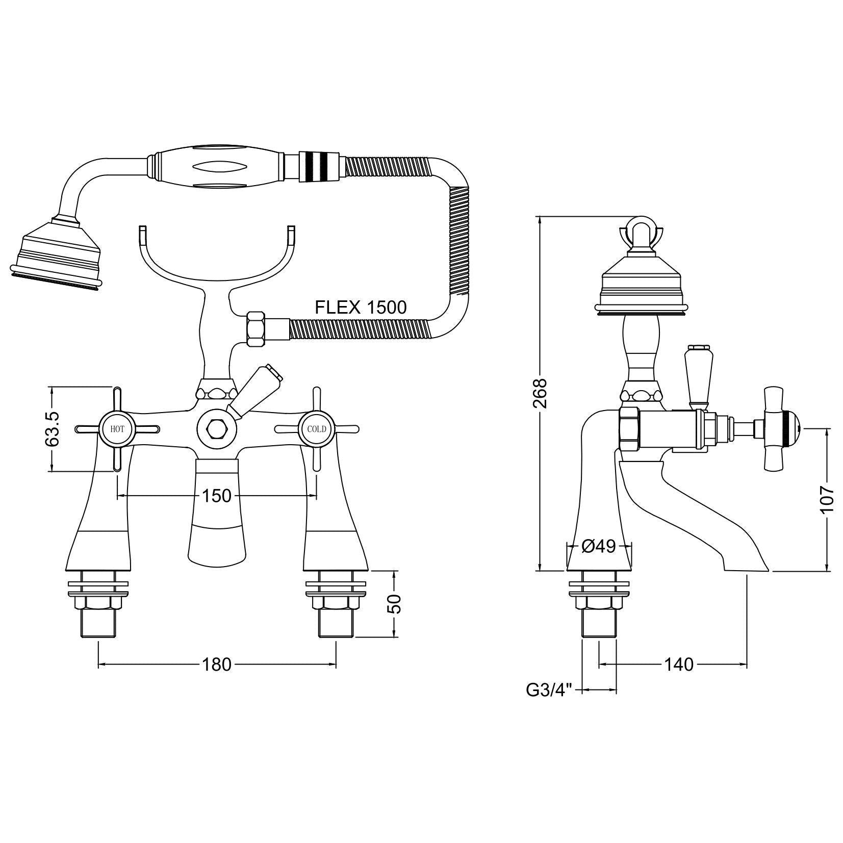Chatsworth Deck Mounted Bath Shower Mixer Tap - Chrome