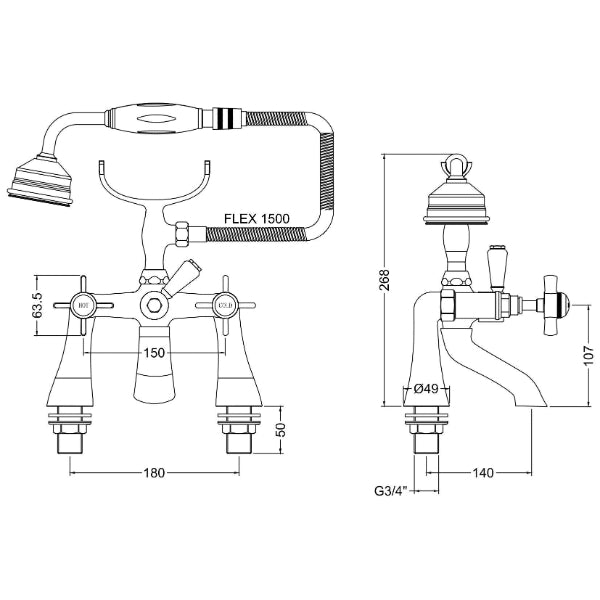 Chatsworth Deck Mounted Bath Shower Mixer Tap - Chrome