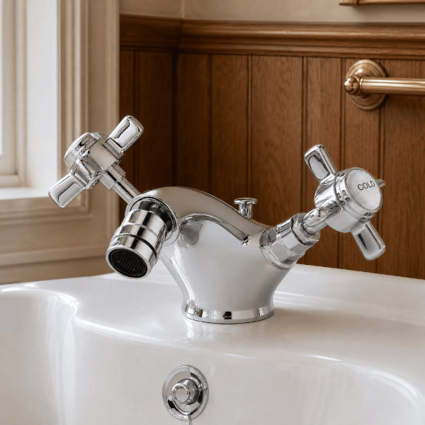 Chatsworth Luxury Dual Handle Mono Bidet Mixer Tap With Waste - Chrome