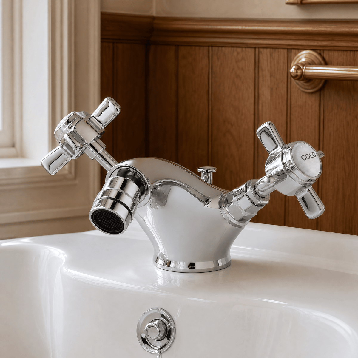 Chatsworth Luxury Mono Dual Handle Bidet Mixer Tap With Waste - Chrome