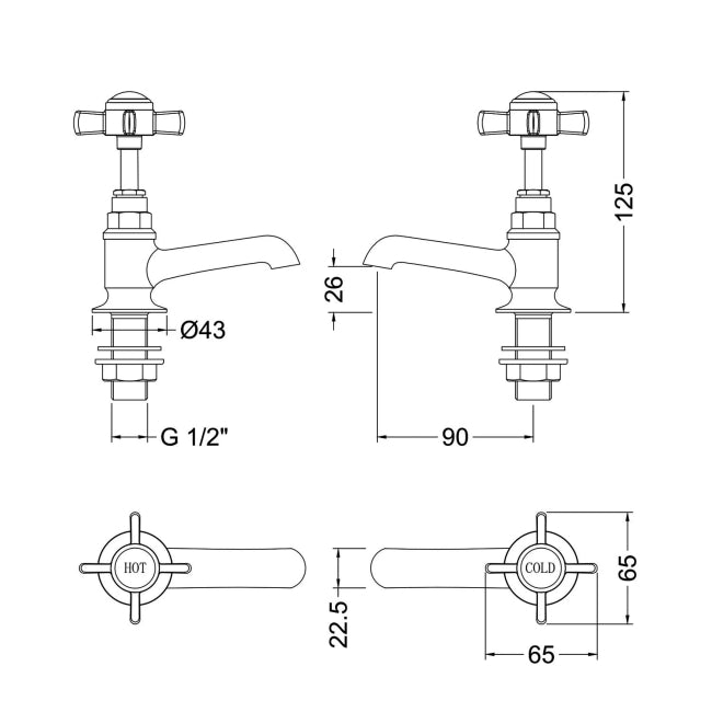 Chatsworth Basin Taps Pair - Chrome