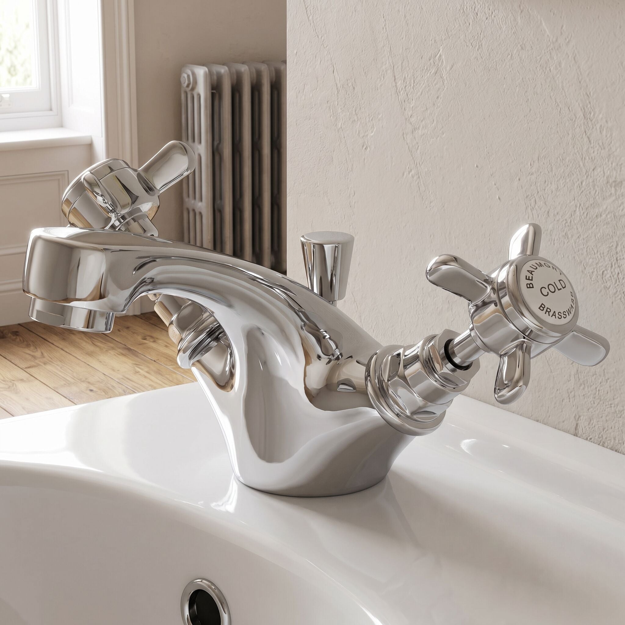 Chatsworth Mono Basin Mixer Tap Dual Handle With Pop Up Waste - Chrome