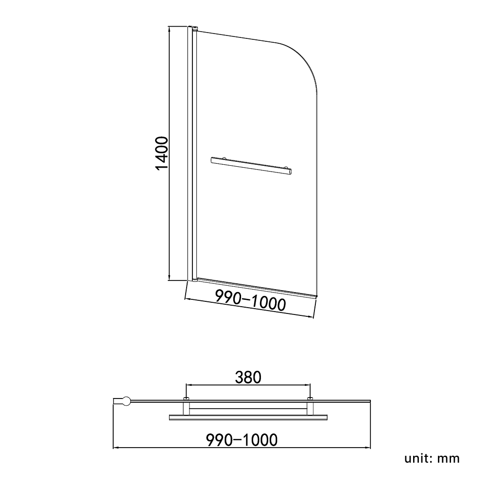 Curved Top Pivot Bath Screen with Towel Rail - Chrome