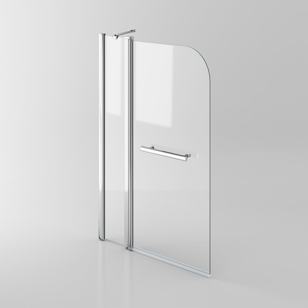 iBathUK Curved Bath Screen with Return Panel and Towel Rail - 1400 x 1000mm - Chrome
