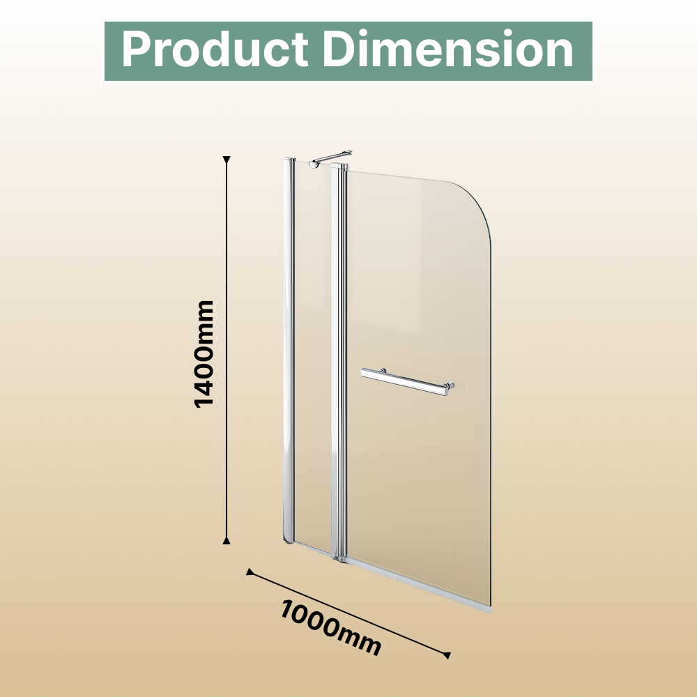 iBathUK Curved Bath Screen with Return Panel and Towel Rail - 1400 x 1000mm - Chrome