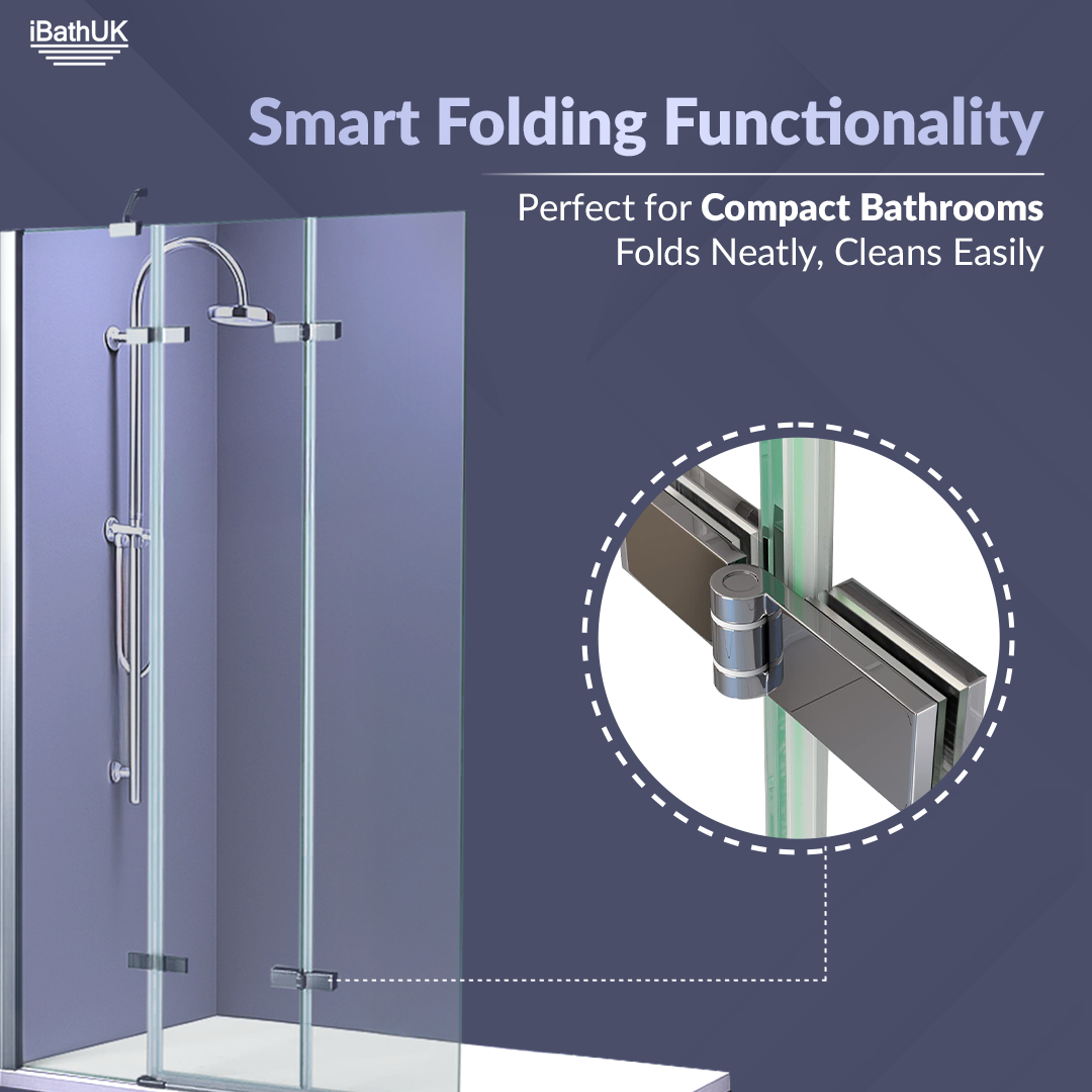 Liv Folding Pivot 6mm Glass Shower Bath Screen - 1400mm x 800mm - Chrome