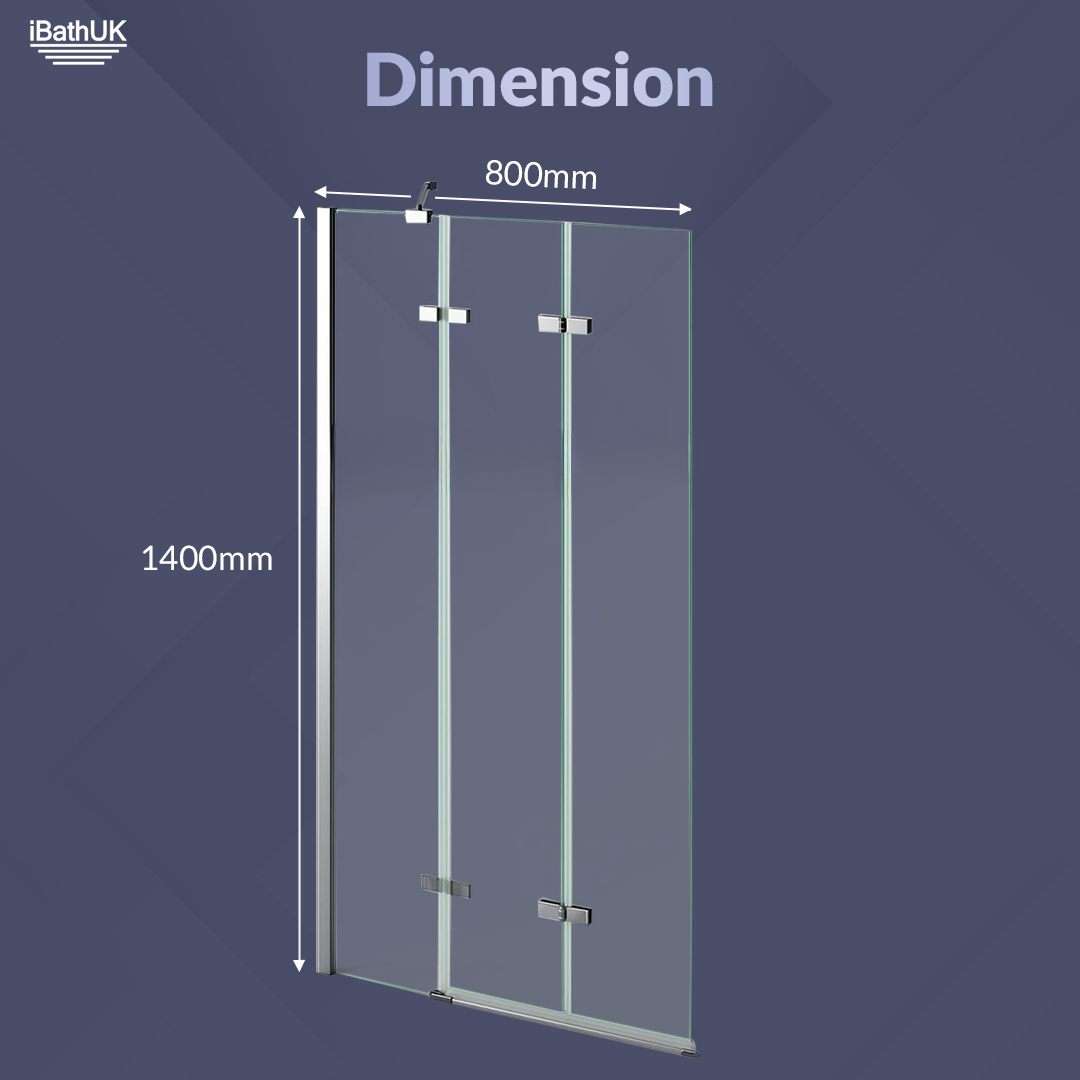 Liv Folding Pivot 6mm Glass Shower Bath Screen - 1400mm x 800mm - Chrome
