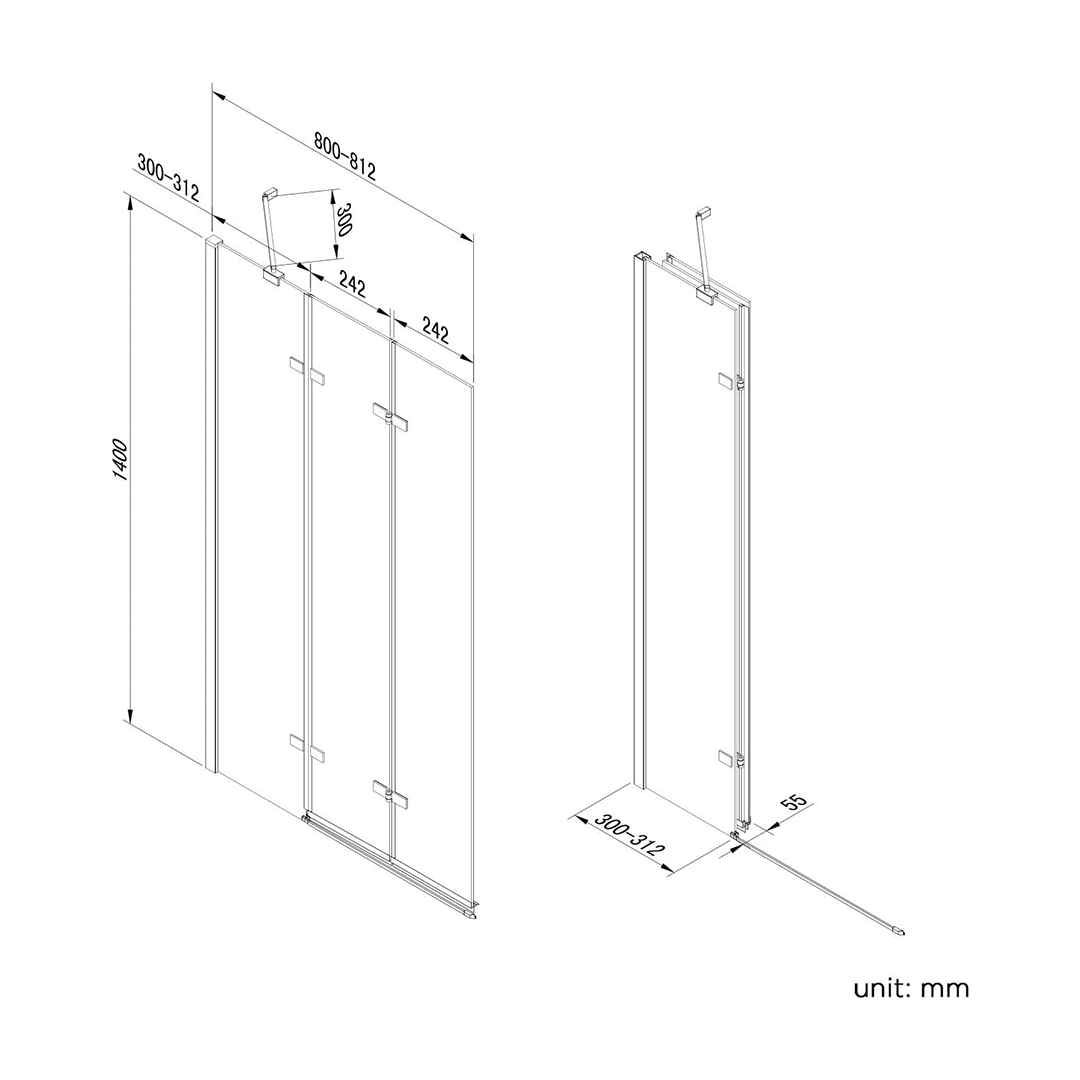 Liv Folding Pivot 6mm Glass Shower Bath Screen - 1400mm x 800mm - Chrome