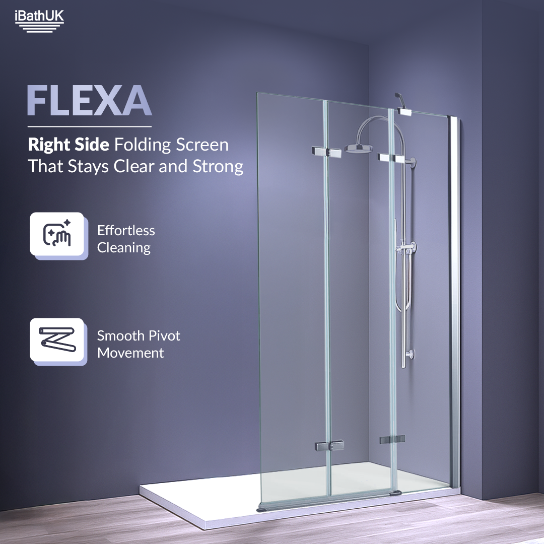 Liv Folding Pivot 6mm Glass Shower Bath Screen - 1400mm x 800mm - Chrome