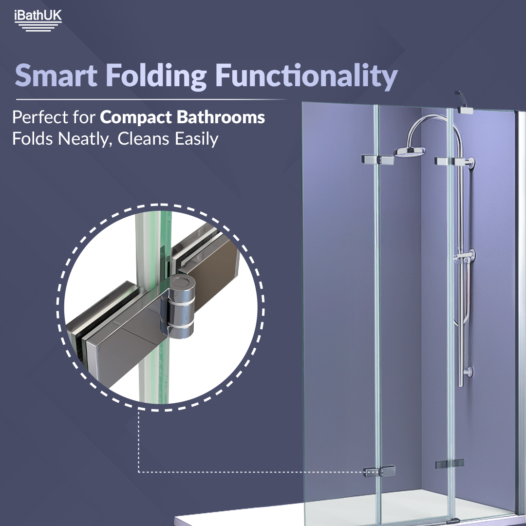 Liv Folding Pivot 6mm Glass Shower Bath Screen - 1400mm x 800mm - Chrome