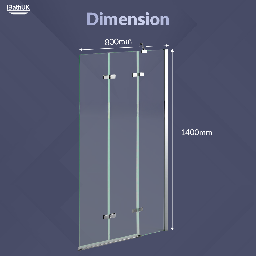 Liv Folding Pivot 6mm Glass Shower Bath Screen - 1400mm x 800mm - Chrome