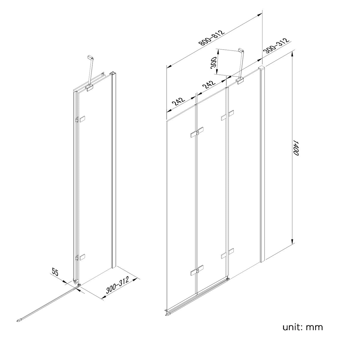 Liv Folding Pivot 6mm Glass Shower Bath Screen - 1400mm x 800mm - Chrome