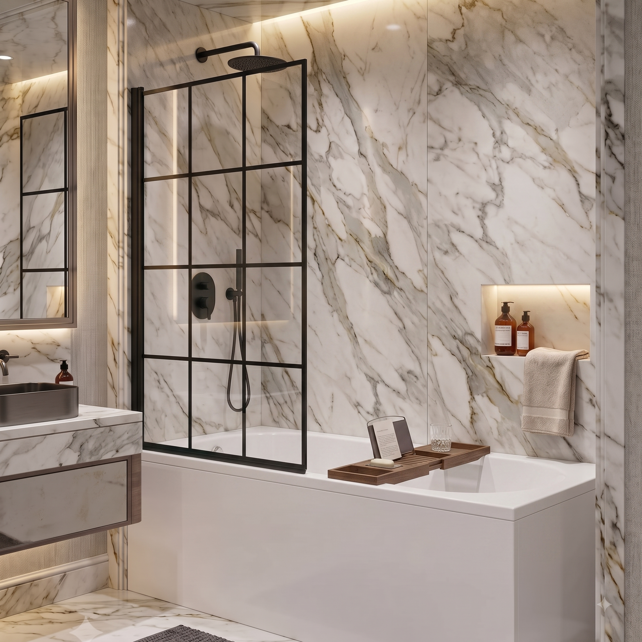 Boxa Designer 6mm Glass Shower Bath Screen - Matt Black