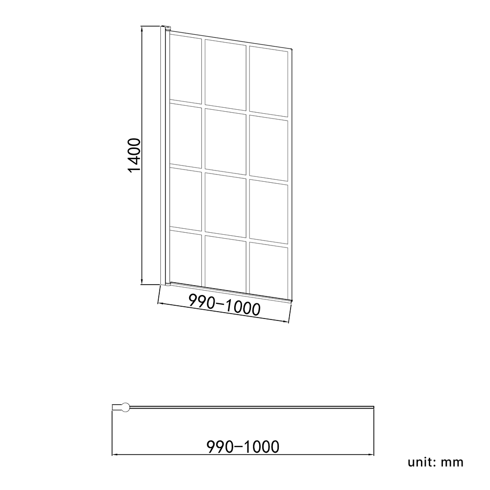 Grid Pattern Pivot Bath Screen - Matt Black