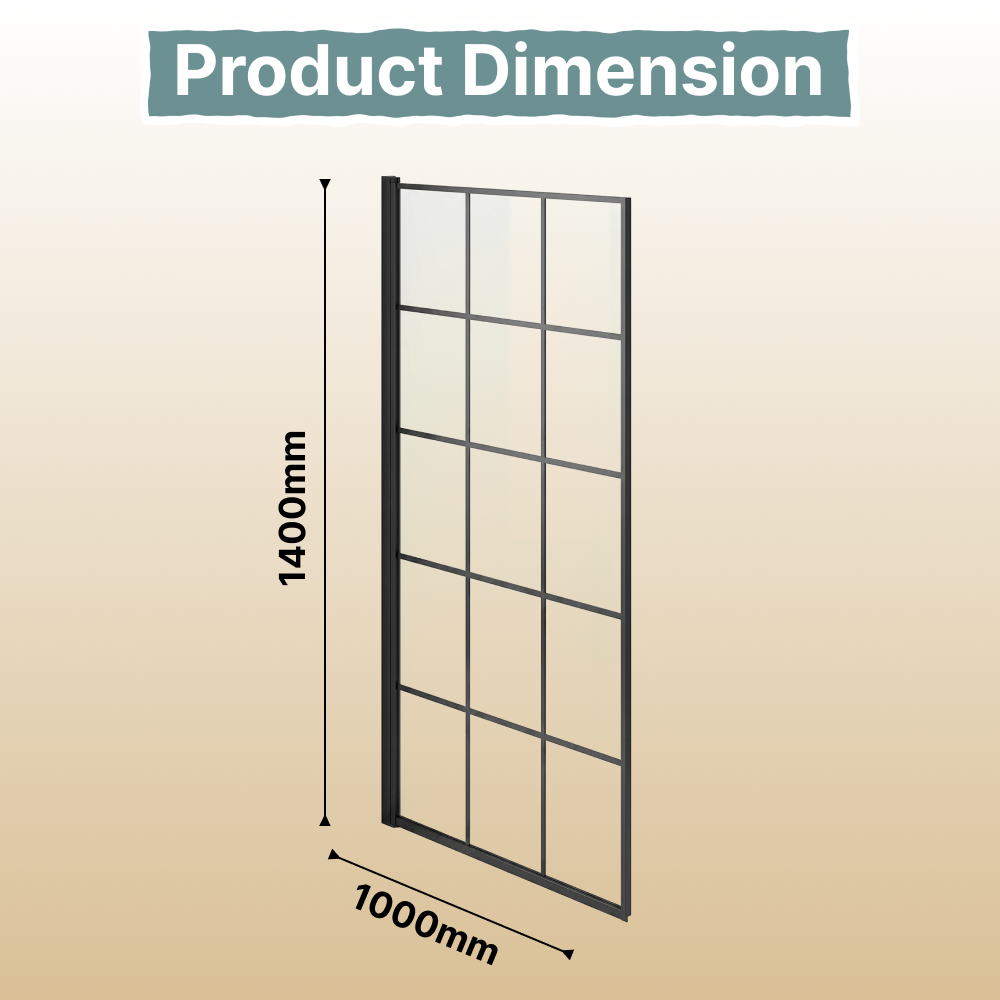 Grid Pattern Pivot Bath Screen - Matt Black