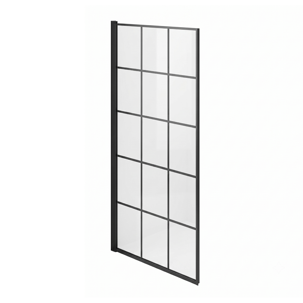 Grid Pattern Pivot Bath Screen - Matt Black