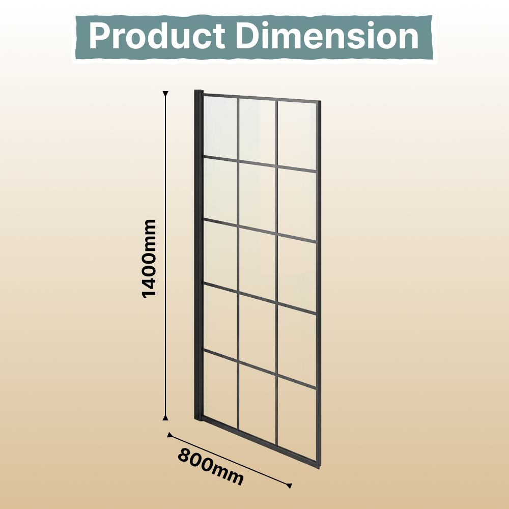 Grid Pattern Pivot Bath Screen - Matt Black
