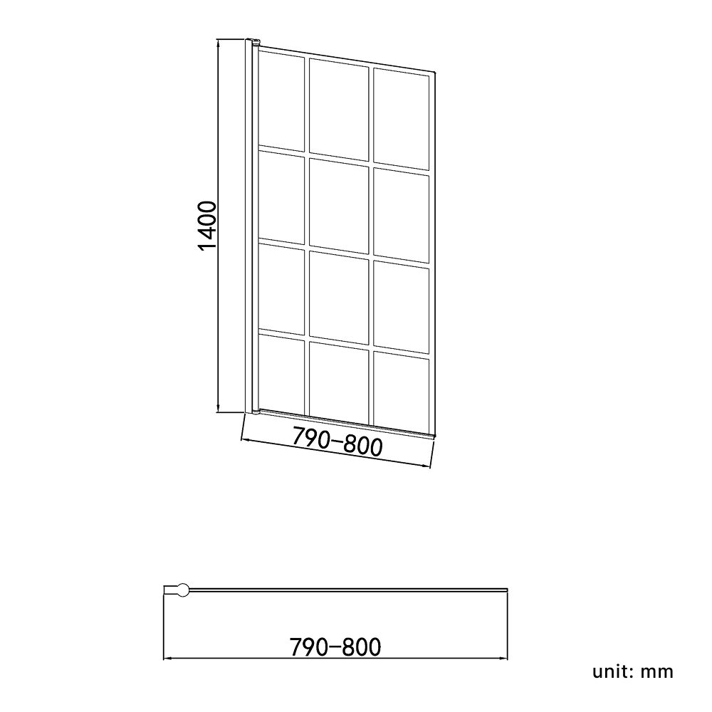 Grid Pattern Pivot Bath Screen - Matt Black