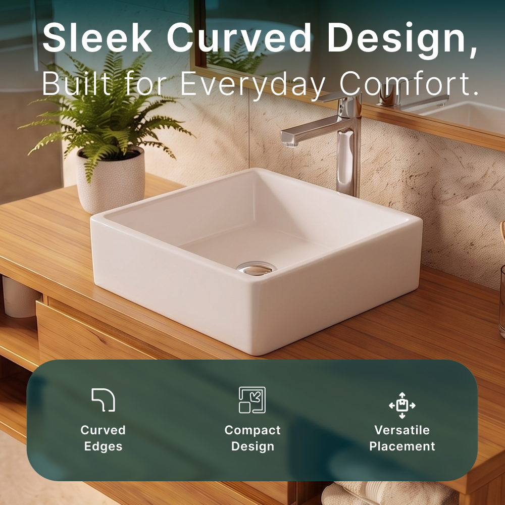 Cleo Square Cloakroom Countertop Basin - 380mm Wide - White