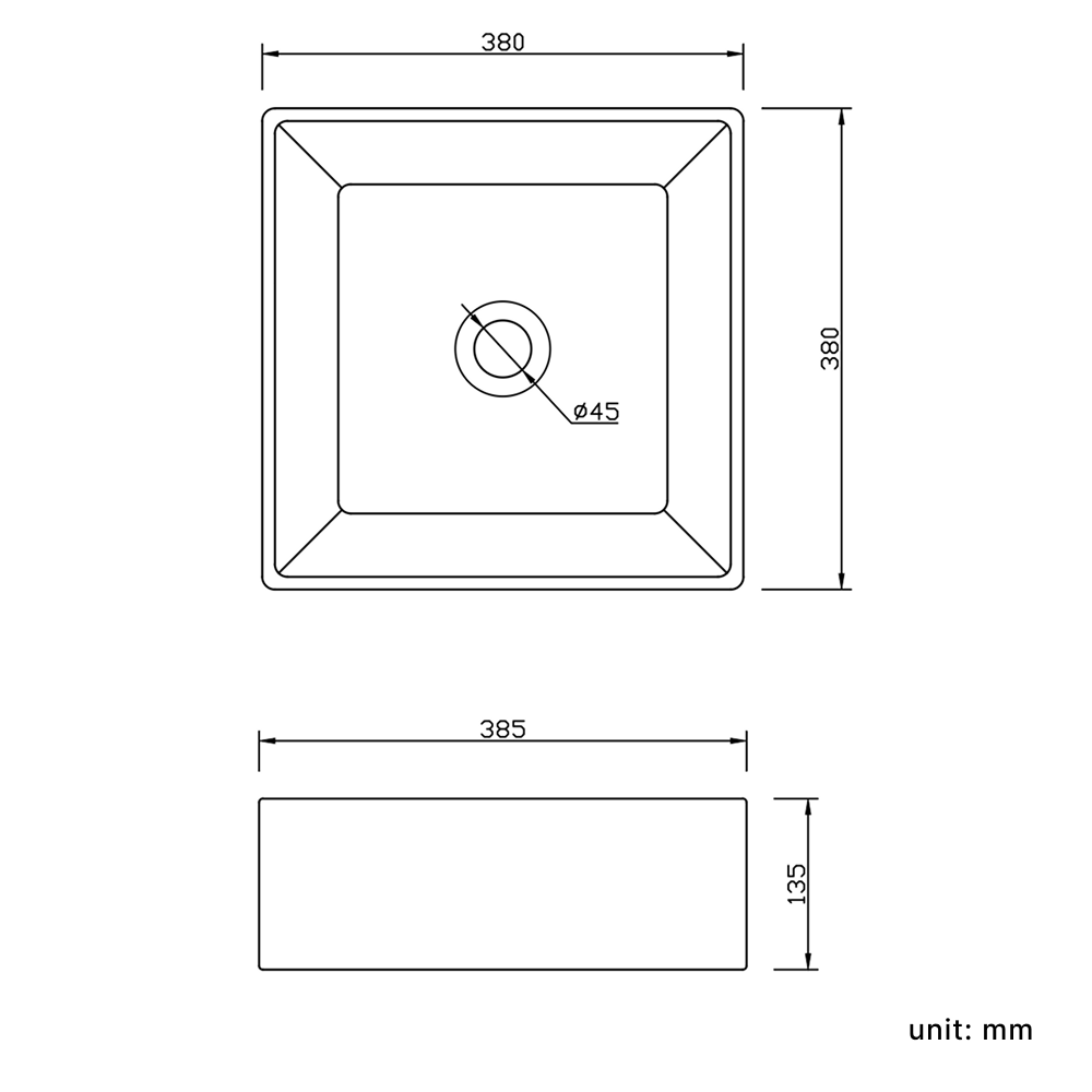 Cleo Square Cloakroom Countertop Basin - 380mm Wide - White
