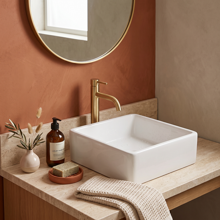 Cleo Square Cloakroom Countertop Basin - 380mm Wide - White