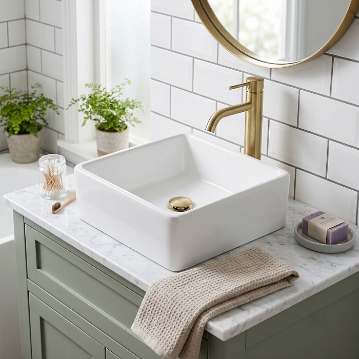 Cleo Square Cloakroom Countertop Basin - 380mm Wide - White