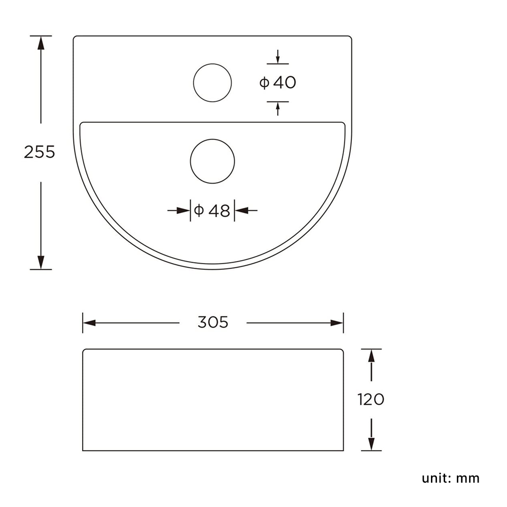Nio Round D-Shaped Cloakroom Wall Hung Basin - 300mm Wide - 1 TH