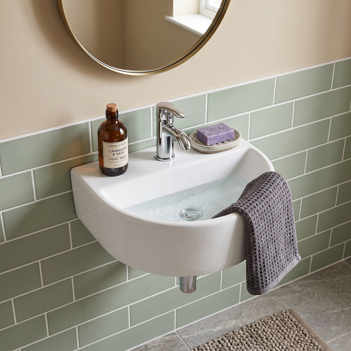 Nio Round D-Shaped Cloakroom Wall Hung Basin - 300mm Wide - 1 TH - White