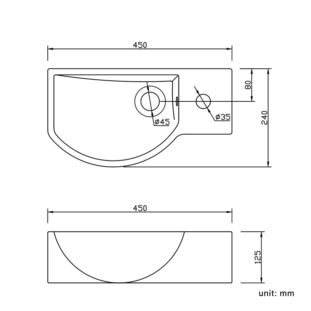 Nio Clockroom Wall Hung Basin - 1 TH - White