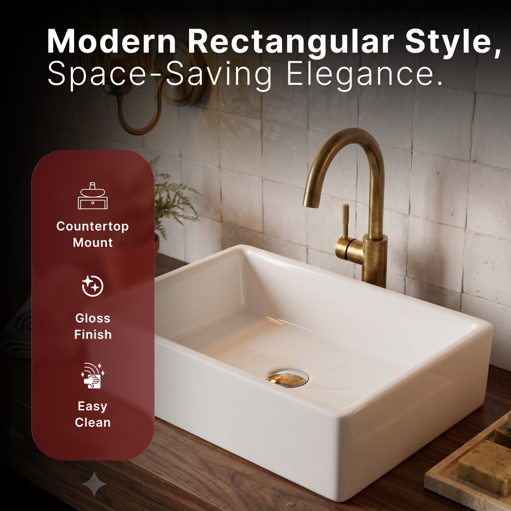 Cleo Rectangular Cloakroom Countertop Basin - 390mm Wide - White