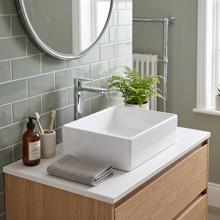 Cleo Rectangular Cloakroom Countertop Basin - 390mm Wide - White