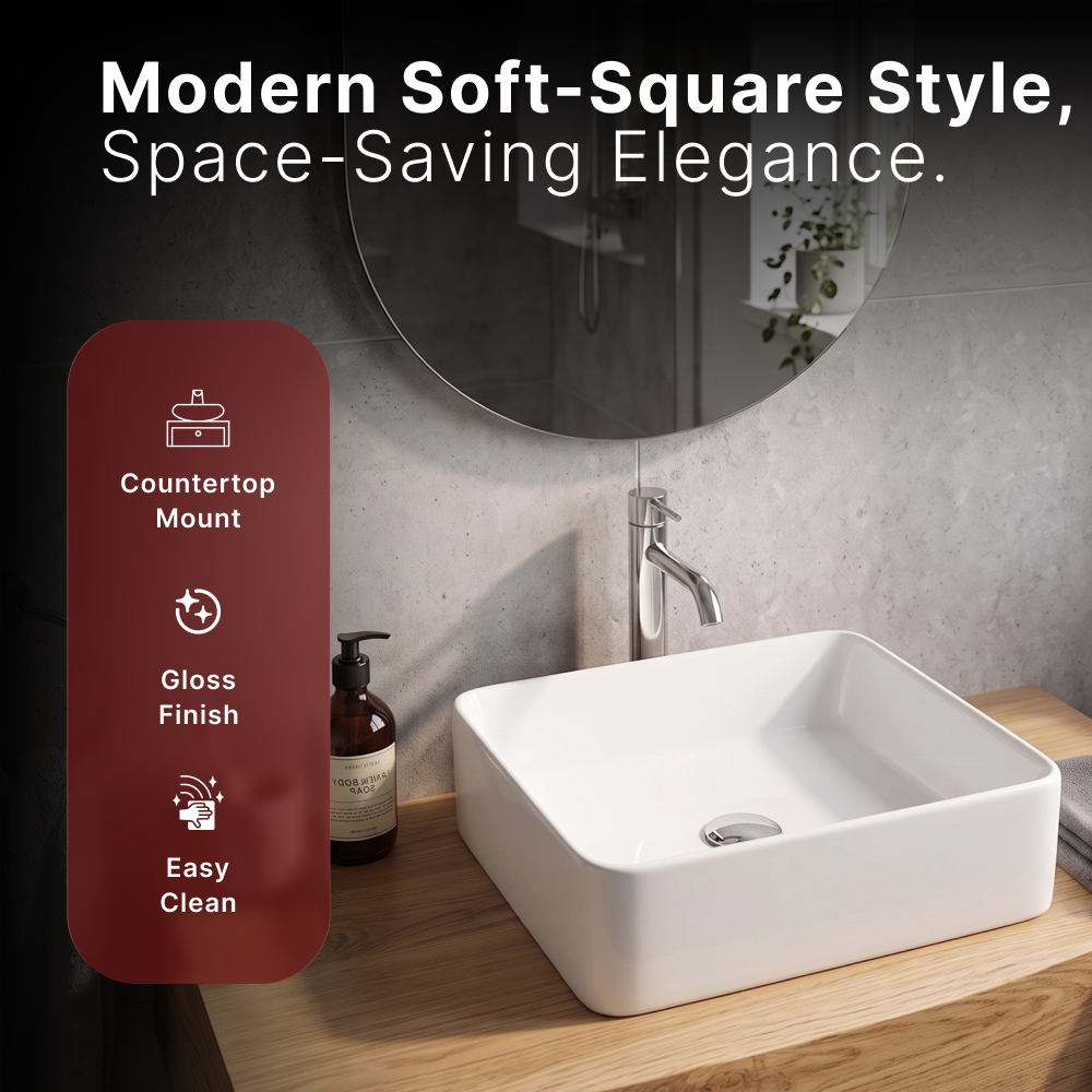 Cleo Soft Square Cloakroom Countertop Basin - 390mm Wide - White