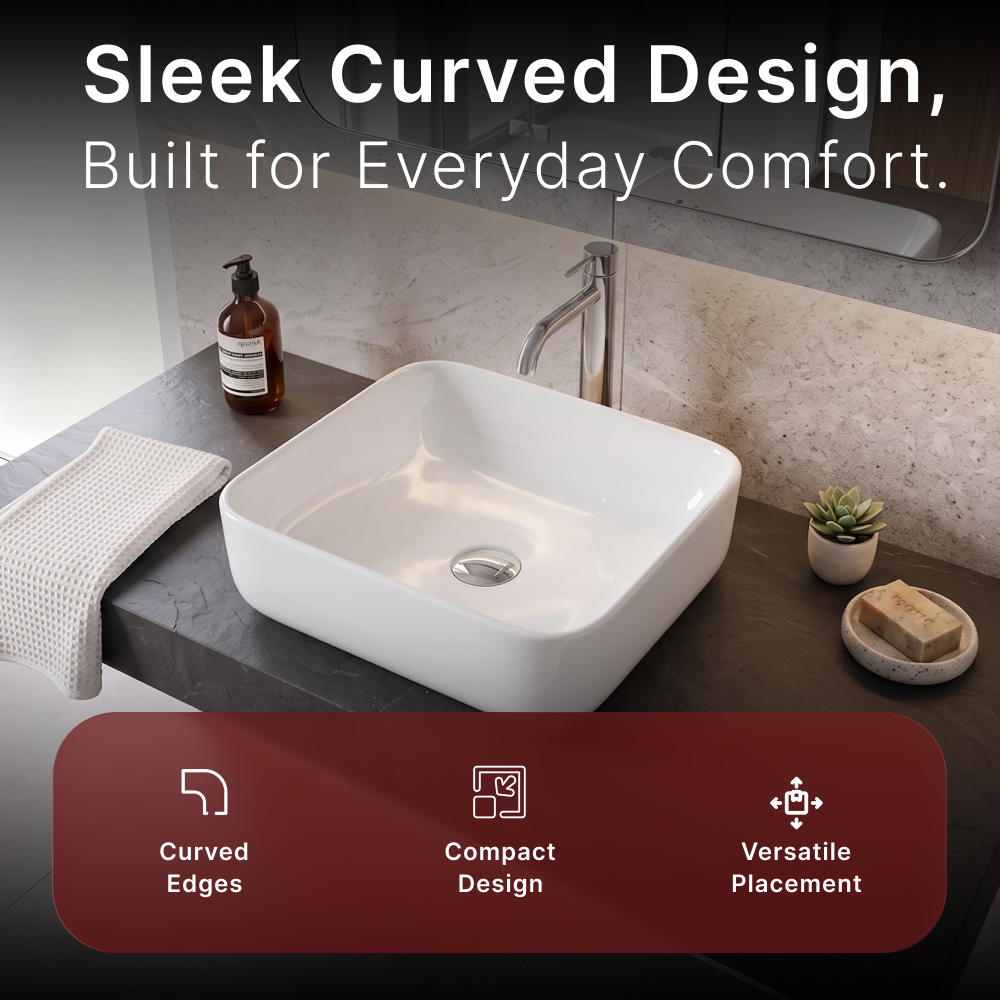 Cleo Soft Square Cloakroom Countertop Basin - 390mm Wide - White