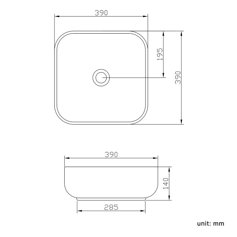 Cleo Soft Square Cloakroom Countertop Basin - 390mm Wide - White