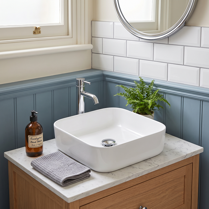 Cleo Soft Square Cloakroom Countertop Basin - 390mm Wide - White
