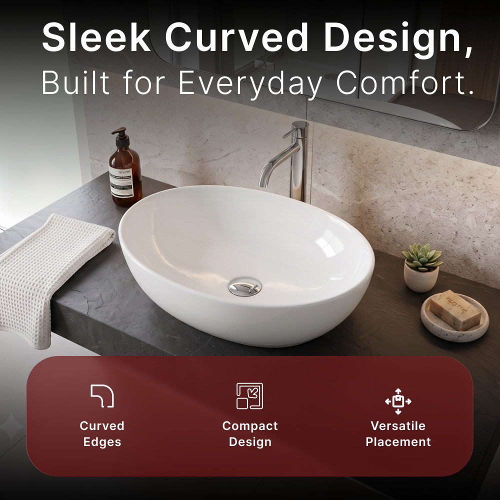 Cleo Oval Cloakroom Countertop Basin - 335mm Wide - White