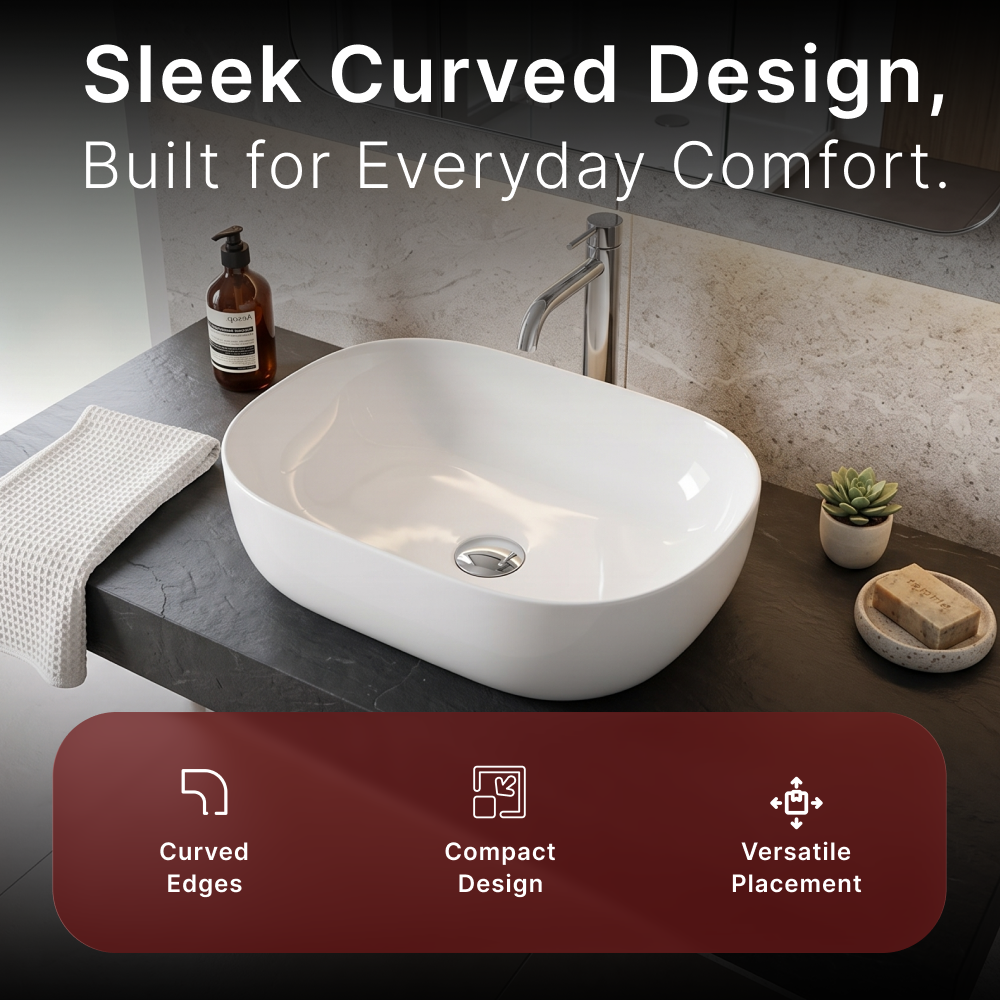 Cleo Curved Cloakroom Countertop Basin - 325mm Wide - White