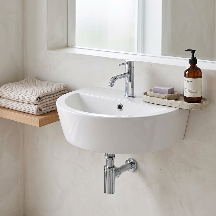 Nio Curved Wall Hung Basin - 445mm Wide - 1 TH - White