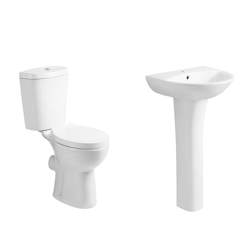 Basics Close Coupled Toilet And Full Pedestal Basin Suite - White