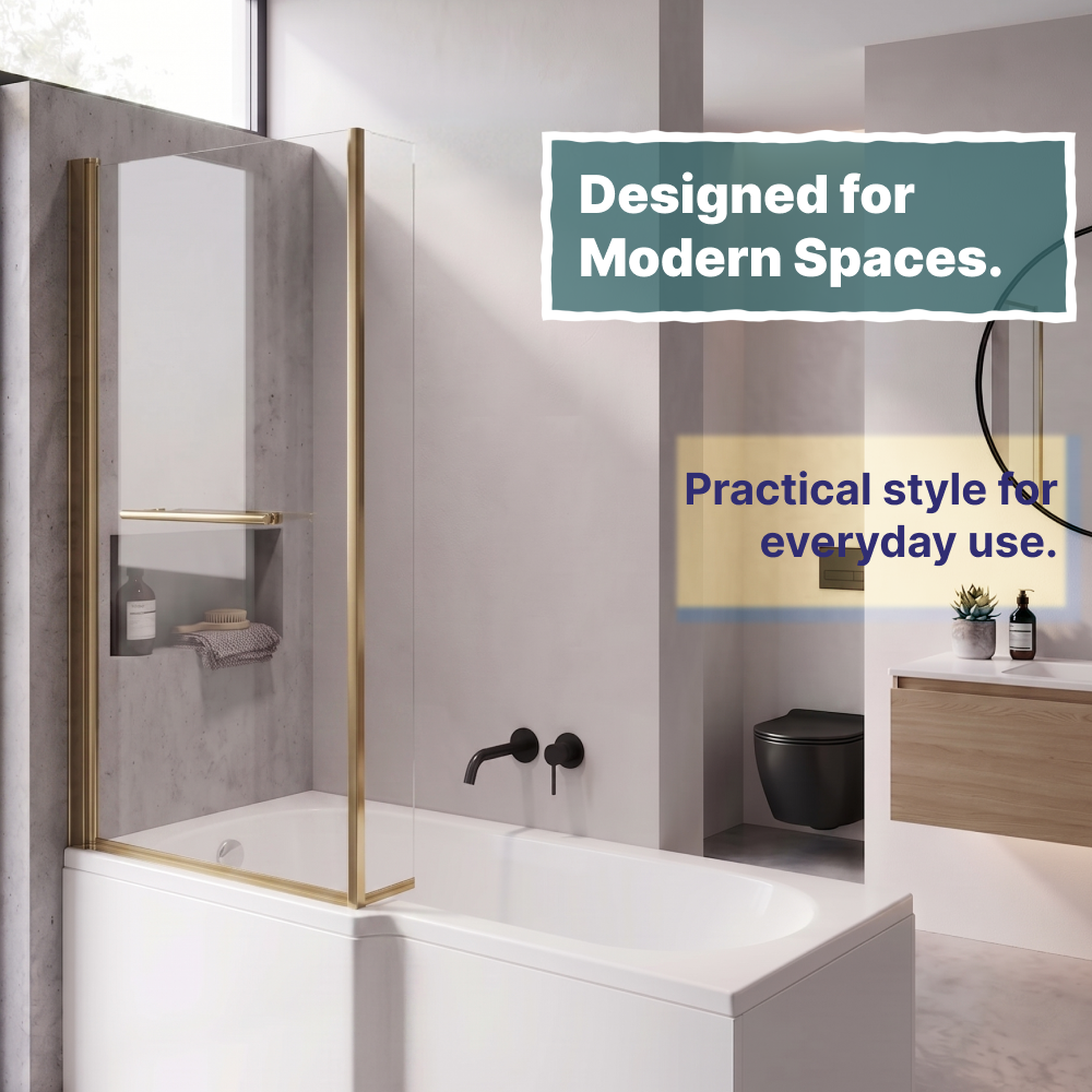 Vector 6mm Glass L Shaped Bath Screen with Towel Rail - 1400 x 805mm
