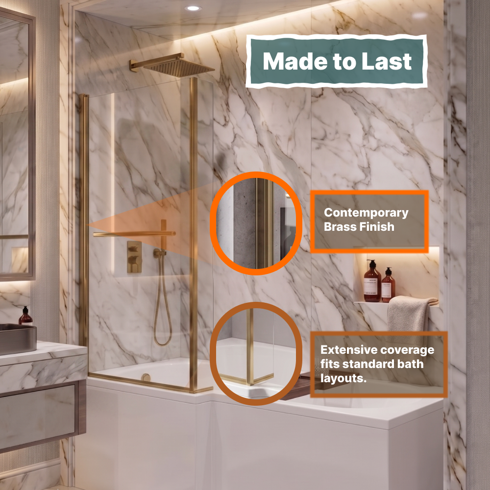 Vector 6mm Glass L Shaped Bath Screen with Towel Rail - 1400 x 805mm