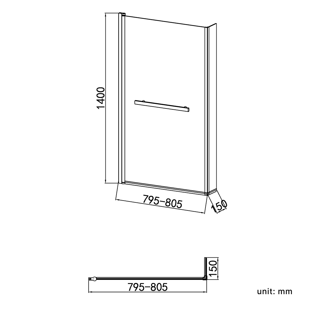 Vector 6mm Glass L Shaped Bath Screen with Towel Rail - 1400 x 805mm