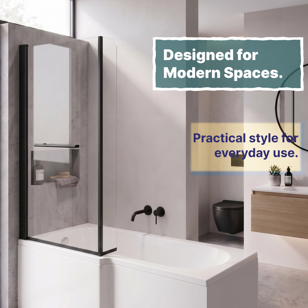 Vector 6mm Glass L Shaped Bath Screen with Towel Rail - 1400 x 805mm