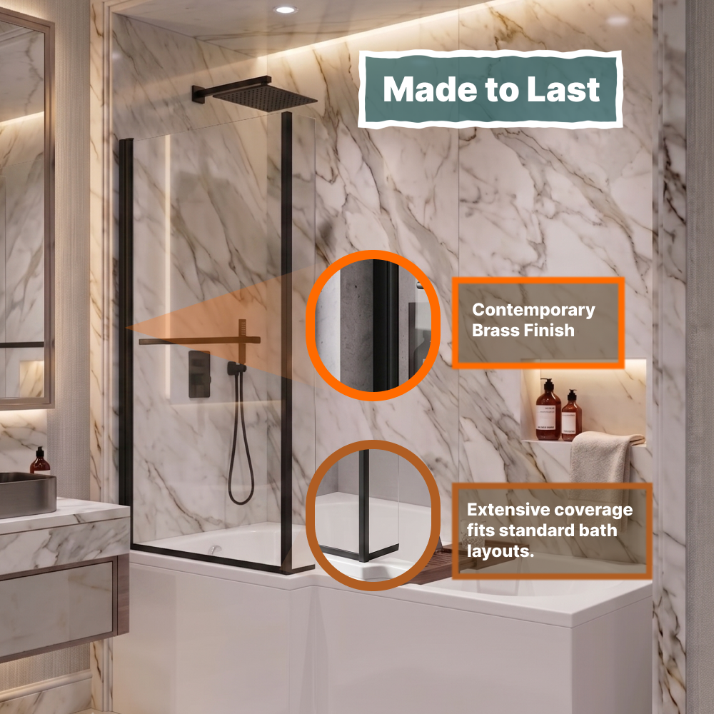 Vector 6mm Glass L Shaped Bath Screen with Towel Rail - 1400 x 805mm