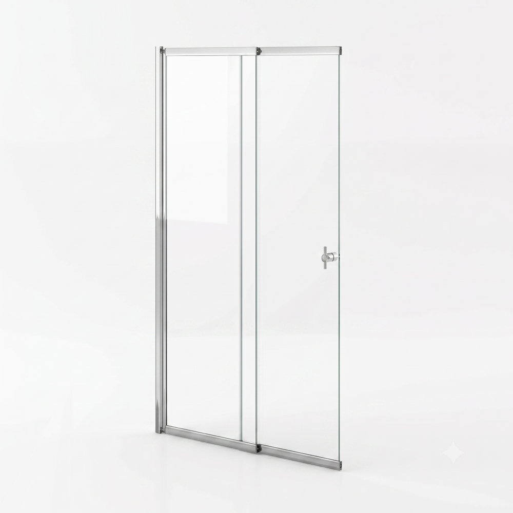 Sliding Shower Bath Screen with Return Panel - 1400 x 830mm - Chrome