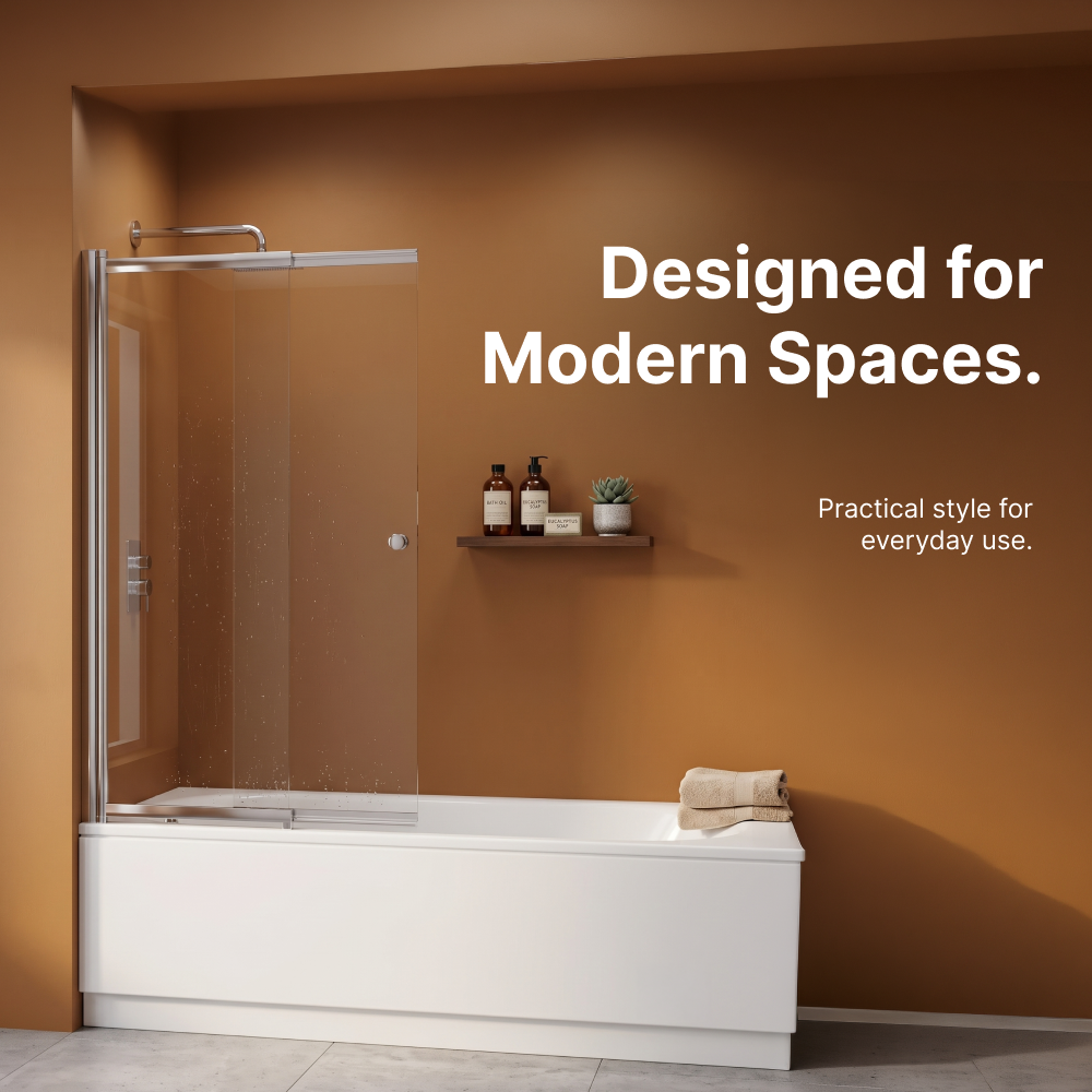Sliding Shower Bath Screen with Return Panel - 1400 x 830mm - Chrome