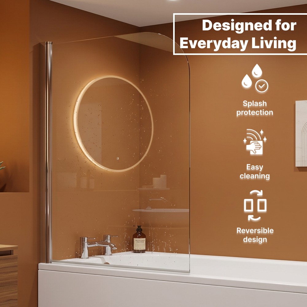 Luxur 6mm Glass Modern Pivot Bath Screen - 1400mm x 1000mm