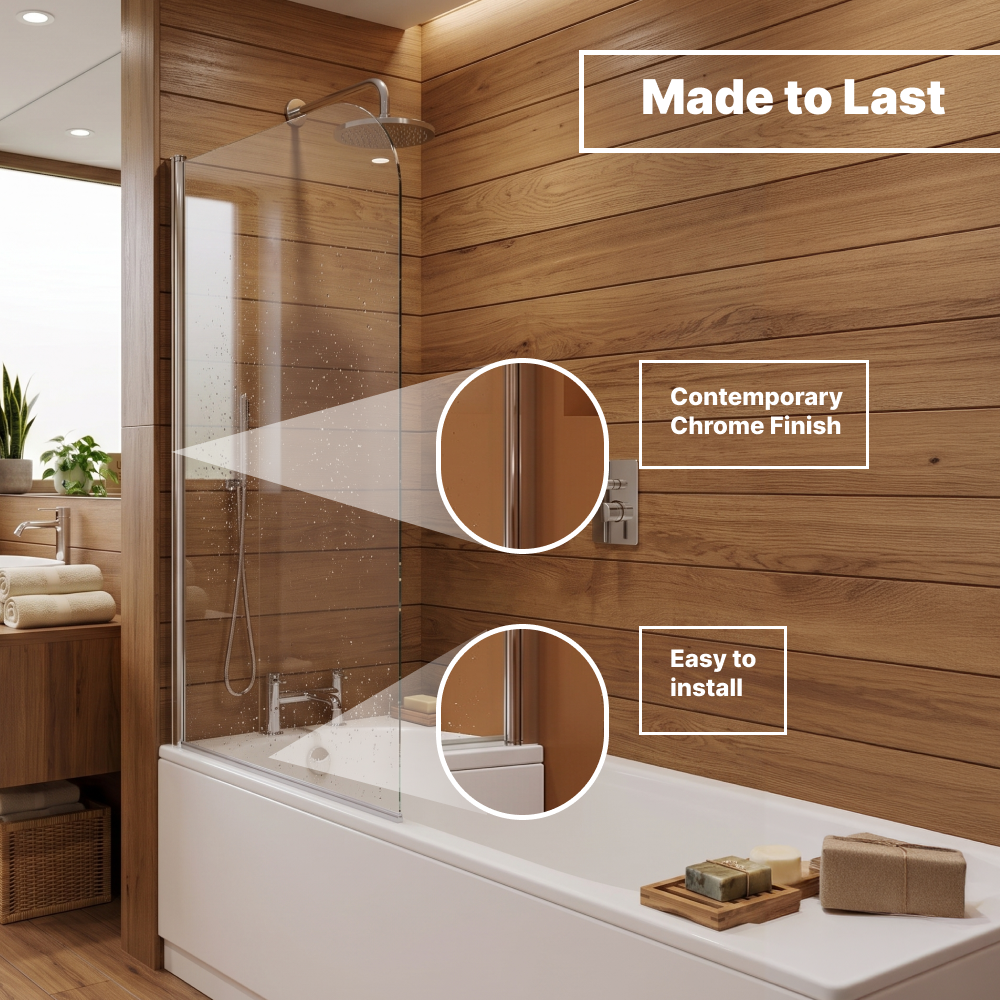 Luxur 6mm Glass Modern Pivot Bath Screen - 1400mm x 1000mm