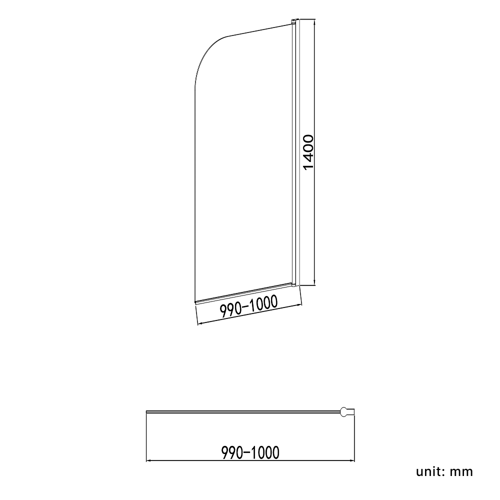 Luxur 6mm Glass Modern Pivot Bath Screen - 1400mm x 1000mm
